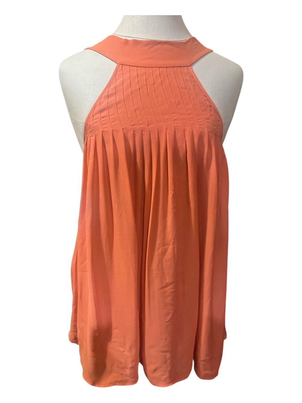 Alice + Olivia Halter Top/Silk-XS-pleated mock neck-vertical pleats-Coral-1185